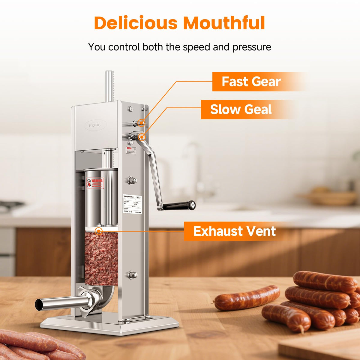 7L Vertical Stainless Steel Sausage Stuffer with 5 Filling Tubes L904651