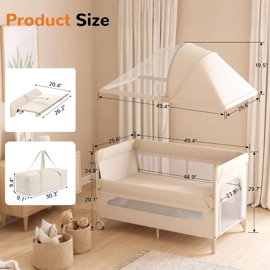4 in 1 Foldable Pack and Play with Bassinet and Changing Table, Beige I10993