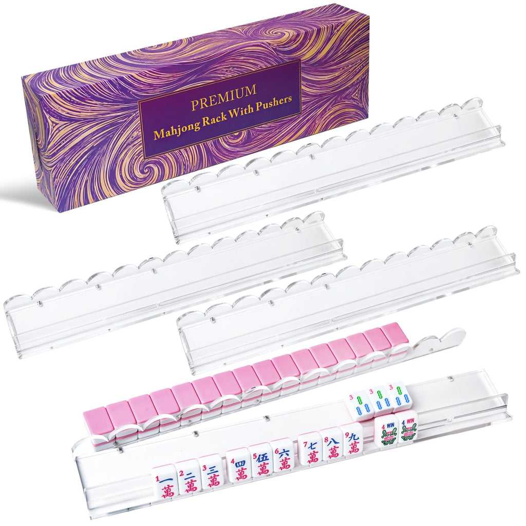 Clear Acrylic Mahjong Racks with Pushers, Set of 4 C135