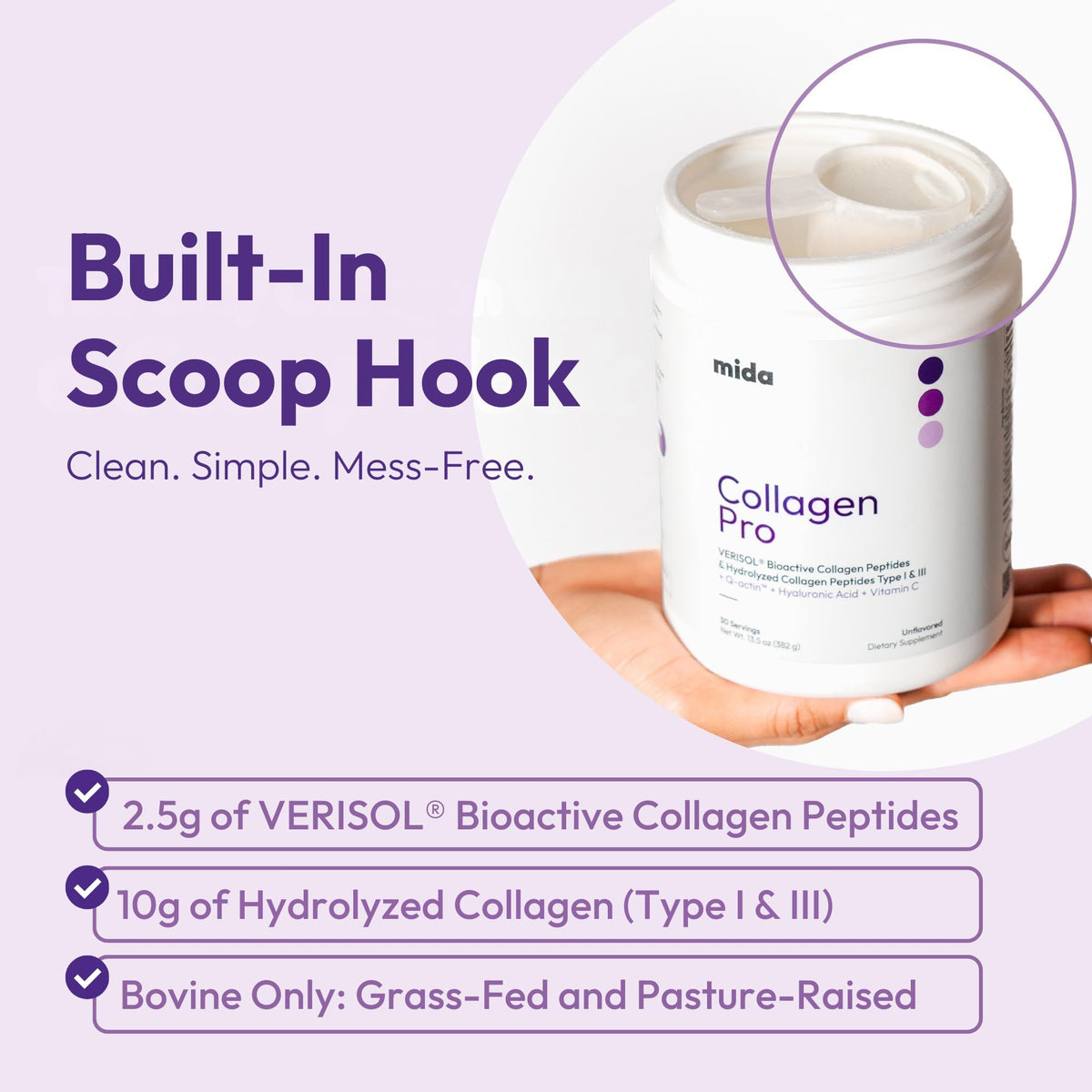 Hydrolyzed Collagen Peptides Type I & III with Vitamin C, Hyaluronic Acid, Biotin, Unflavored Powder, 30 Servings H382