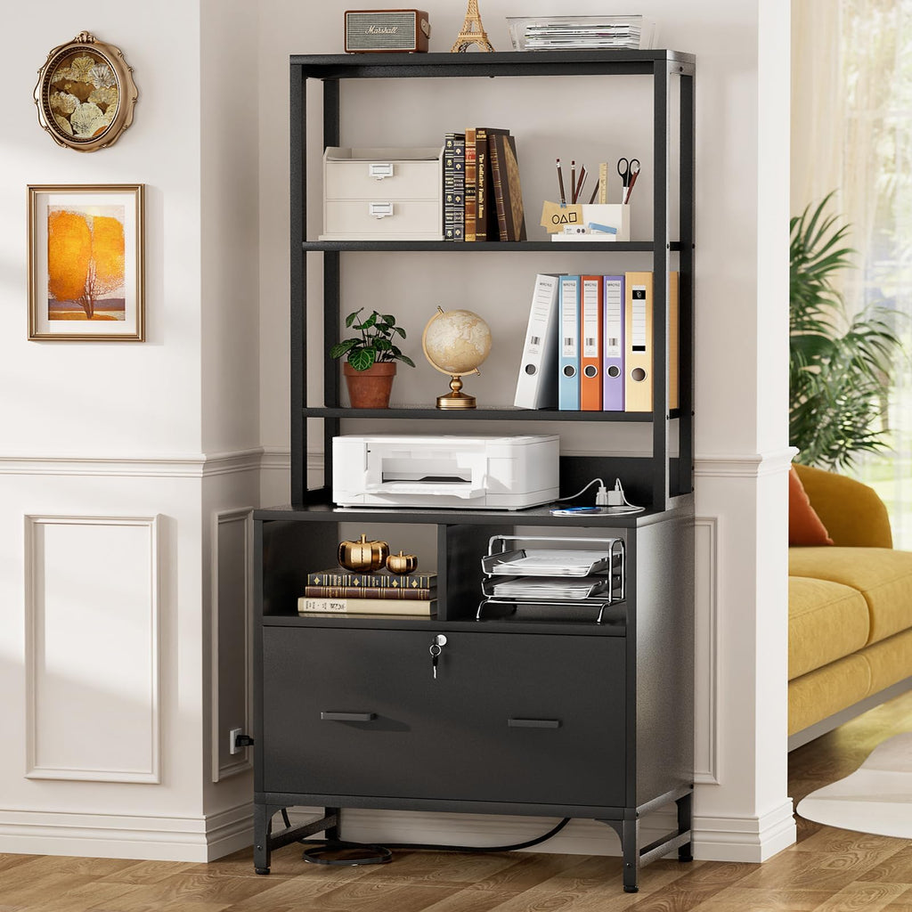Black File Cabinet with Charging Station Y10865