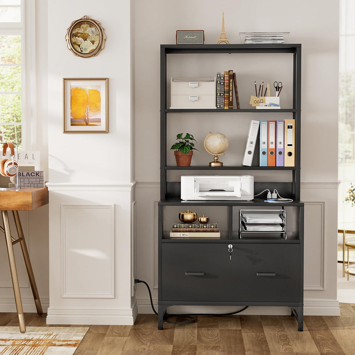 Black File Cabinet with Charging Station Y10865