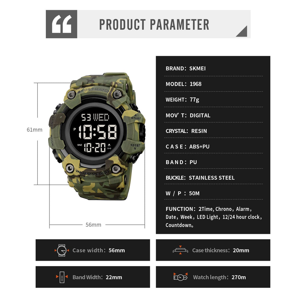 Men Digital Watch Waterproof LED Stopwatch E86188