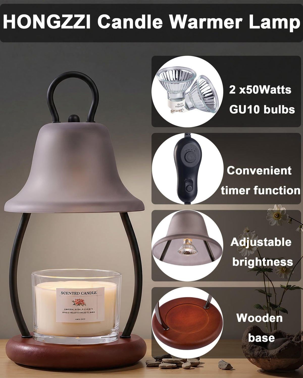 Black Dimmable Candle Warmer Lamp with Timer J41491