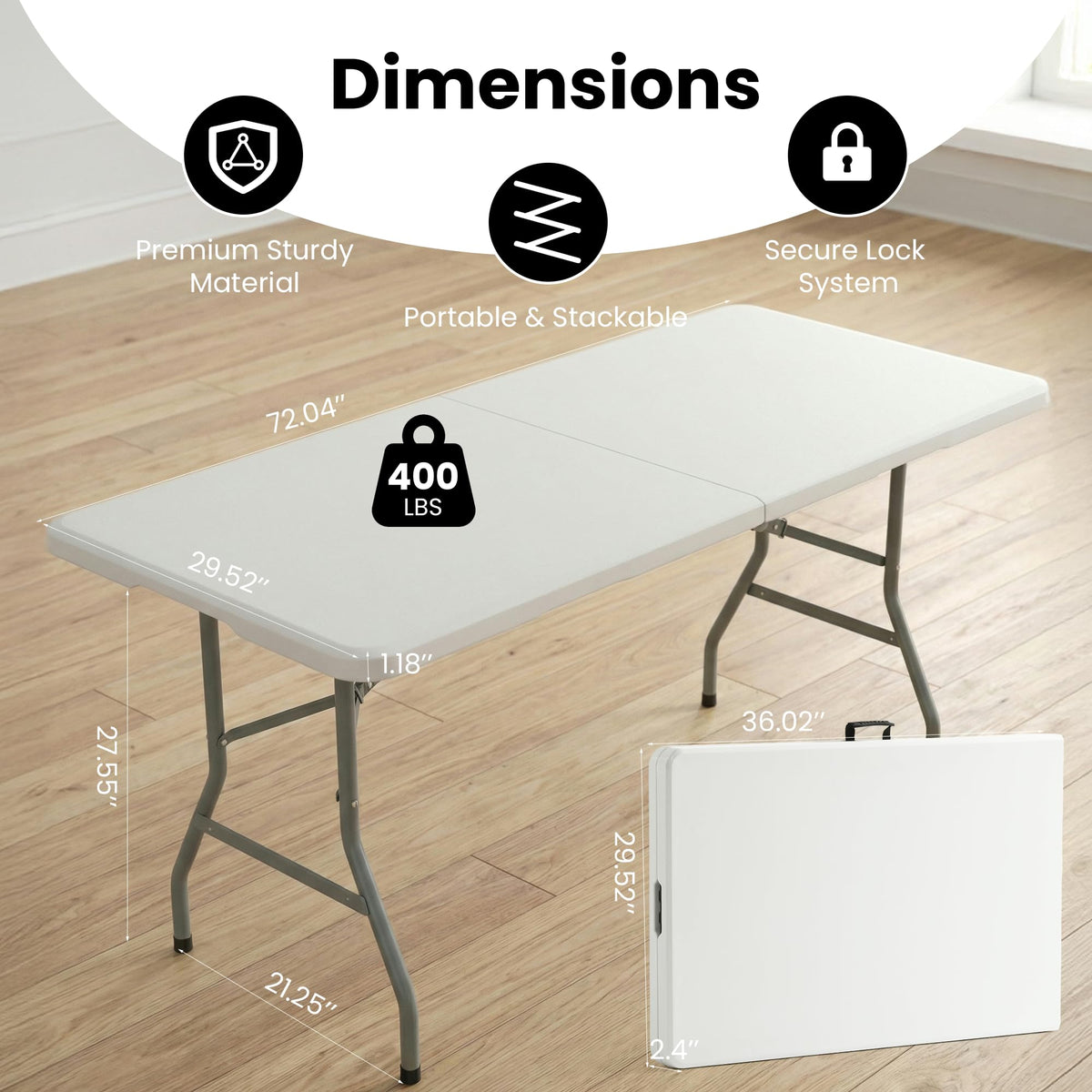 6 Foot Foldable Table with Handle & Steel Legs F436