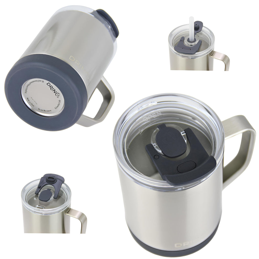 16 oz Black Vacuum Insulated Stainless Steel Travel Mug with Lid J69292