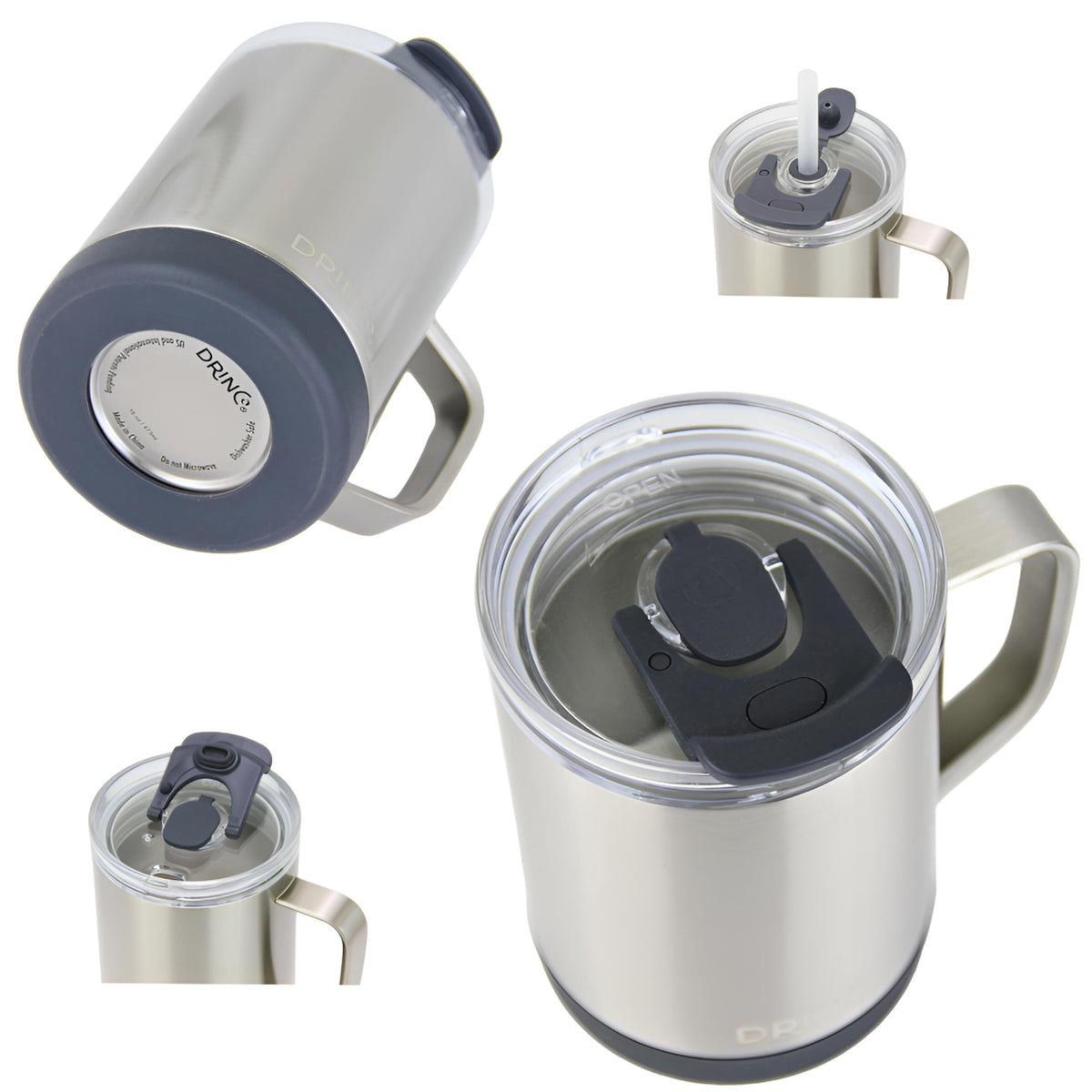16 oz Black Vacuum Insulated Stainless Steel Travel Mug with Lid J69292