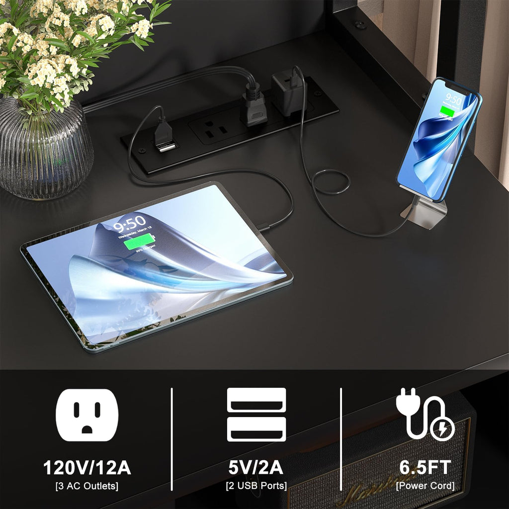 Black File Cabinet with Charging Station Y10865