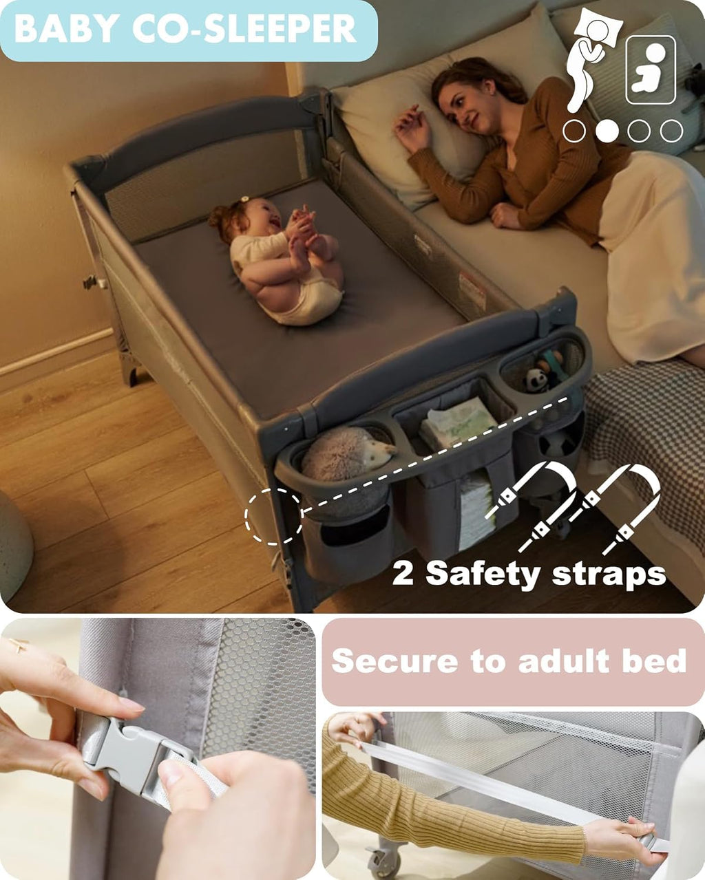4-in-1 Baby Bassinet, Bedside Sleeper, Playard, Changing Table V4658