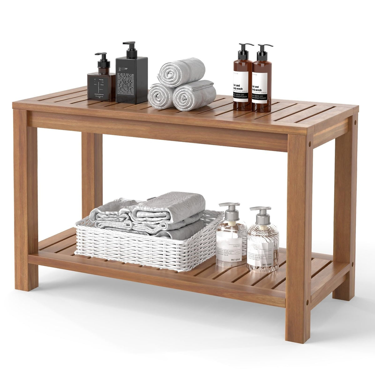 Teak Shower Bench with Shelf R370373