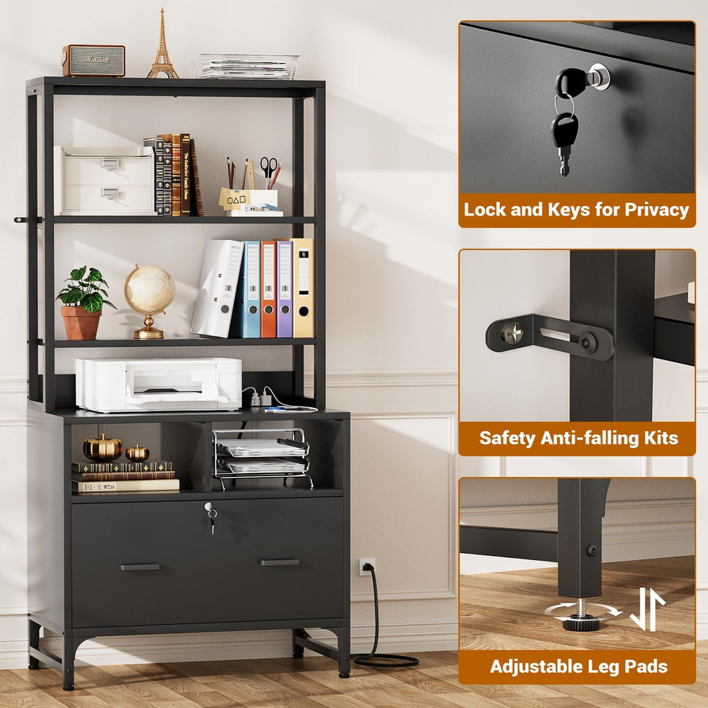 Black File Cabinet with Charging Station Y10865