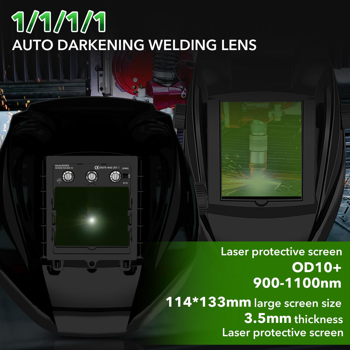 Auto Darkening Welding Helmet OD10+ Large Viewing Protective Mask T25437