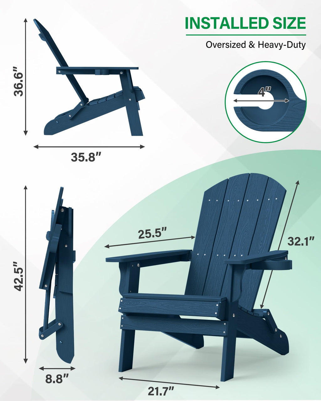 Oversized Plastic Adirondack Chair Set of 2 Navy Blue U144