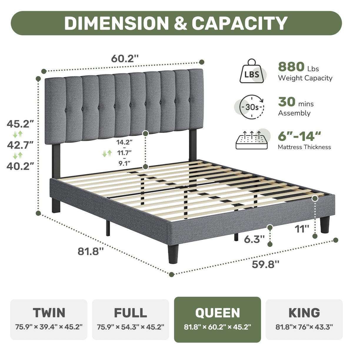 Queen Size Bed Frame with Headboard P864653