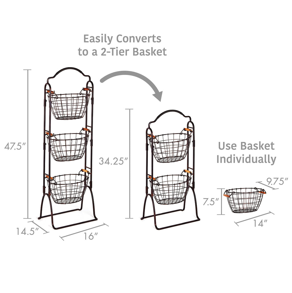 Adjustable 3-Tier Metal Floor Standing Storage Basket J241