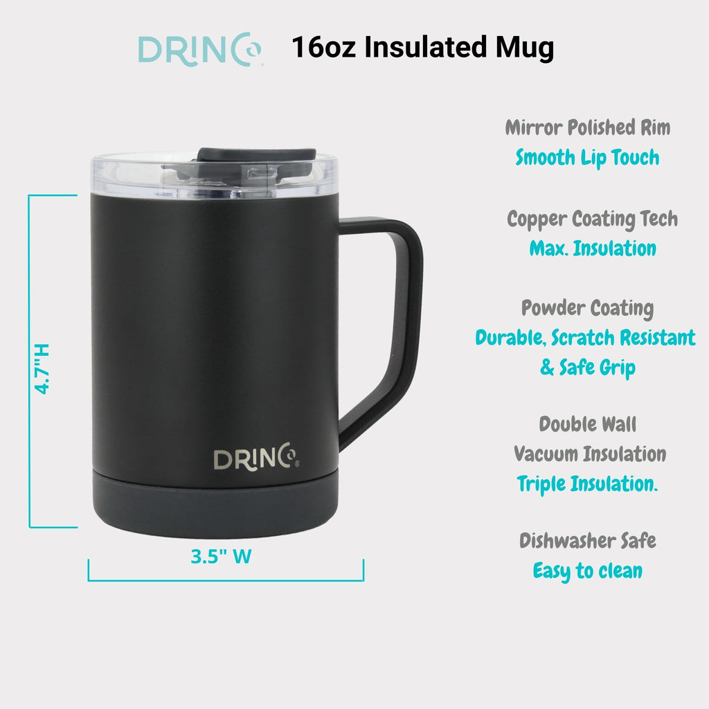 16 oz Black Vacuum Insulated Stainless Steel Travel Mug with Lid J69292