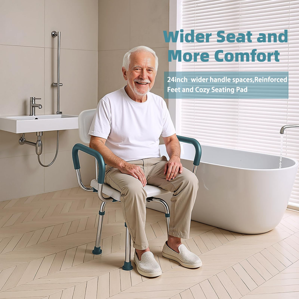 Heavy Duty Swivel Shower Chair with Arms and Back T155992