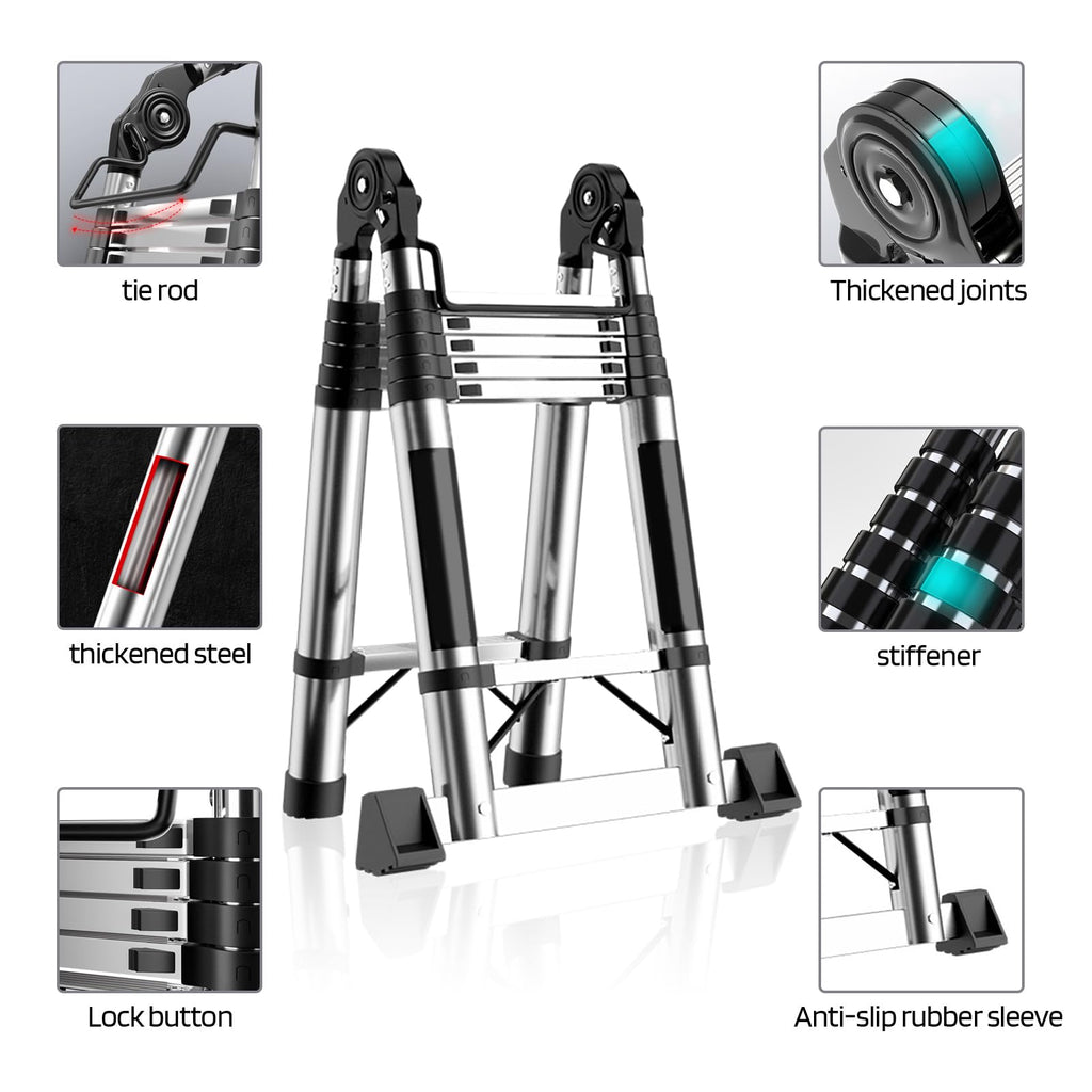 Telescoping Ladder with Locking Mechanism, Heavy Duty Aluminum 330 lbs B576367