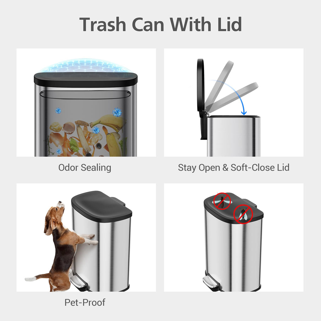 50L Stainless Steel Step-On Trash Can U742643