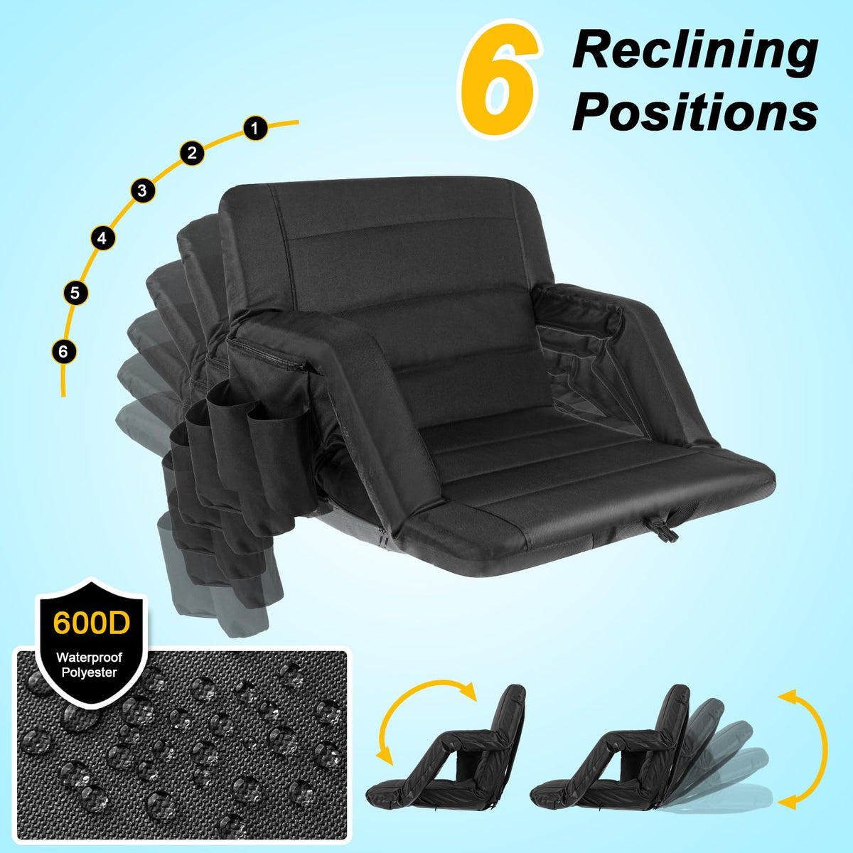 2 Pack Wide Waterproof Folding Stadium Seats with Back Support E532