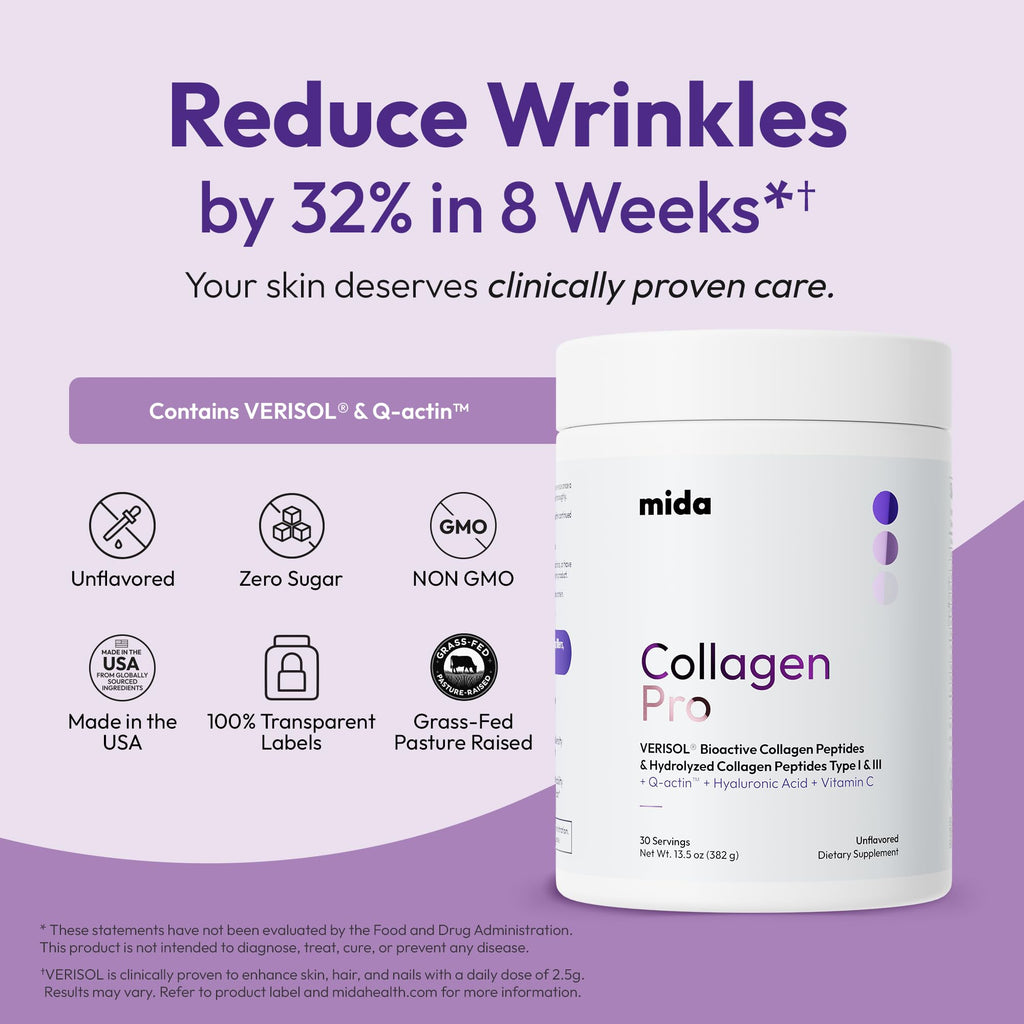 Hydrolyzed Collagen Peptides Type I & III with Vitamin C, Hyaluronic Acid, Biotin, Unflavored Powder, 30 Servings H382
