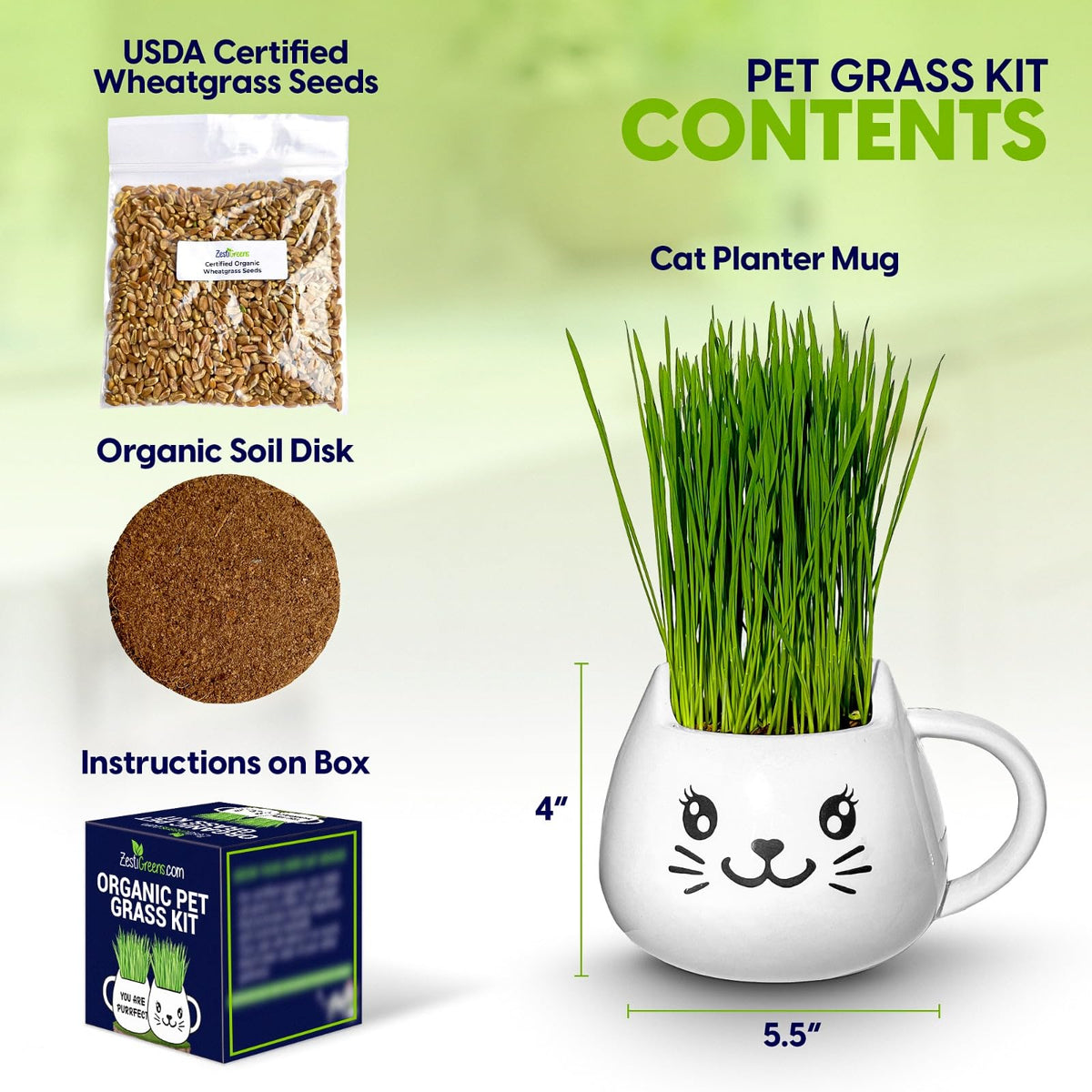Cat Grass Growing Kit with Seeds, Soil & Ceramic Planter Z6865