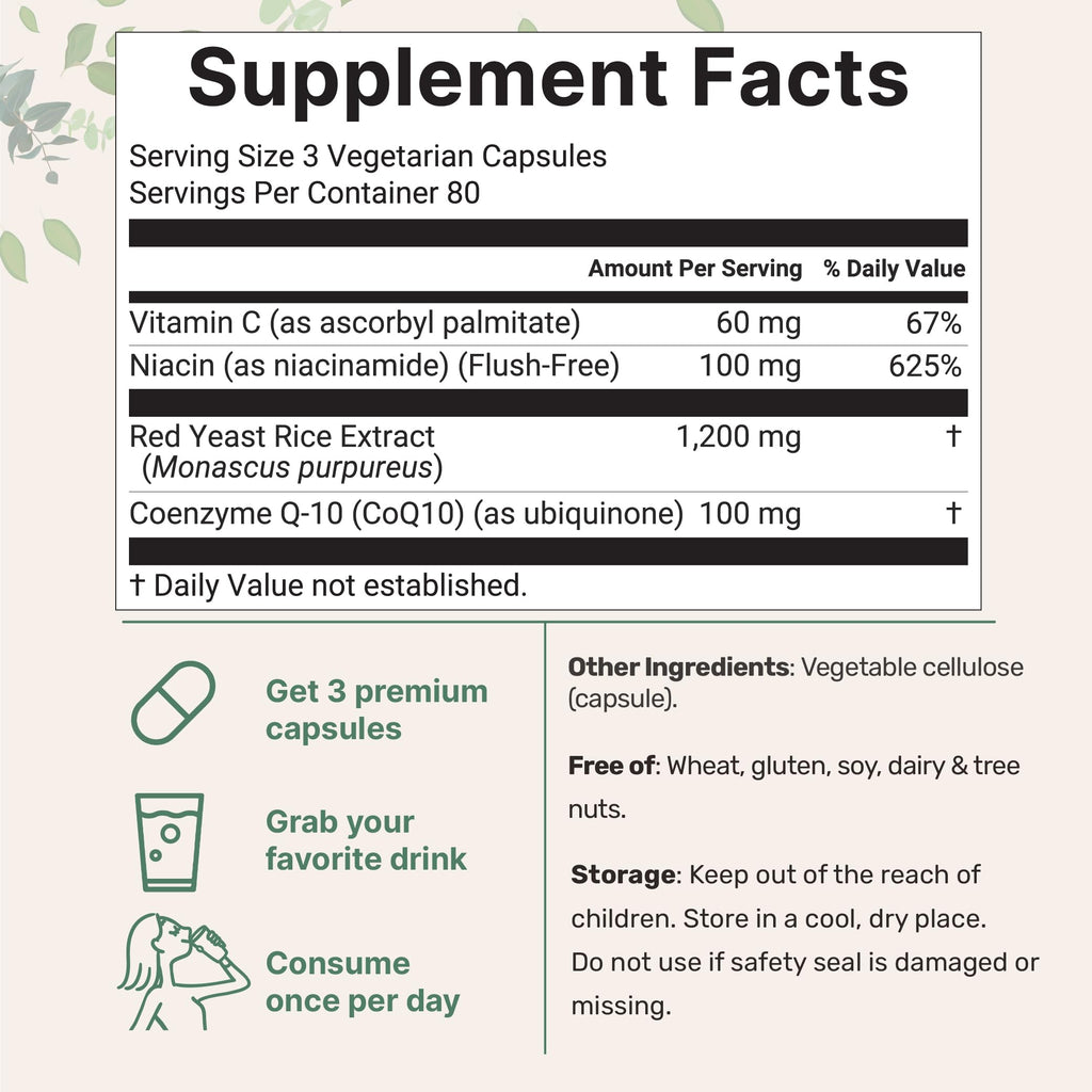 Red Yeast Rice with CoQ10 1200mg 240 Veggie Capsules A348