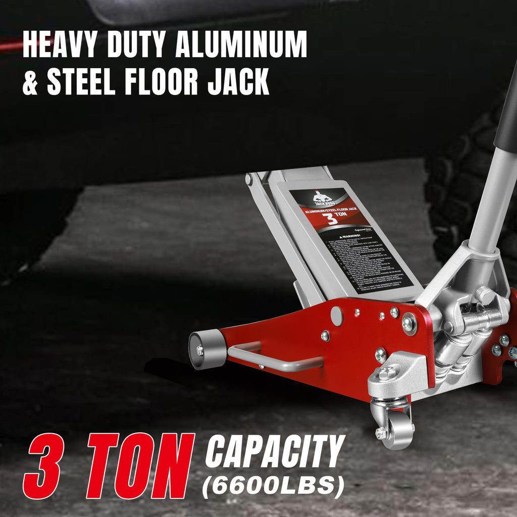 3 Ton Low Profile Aluminum and Steel Car Jack with Jack Stands, Red, 2 Pack R5297