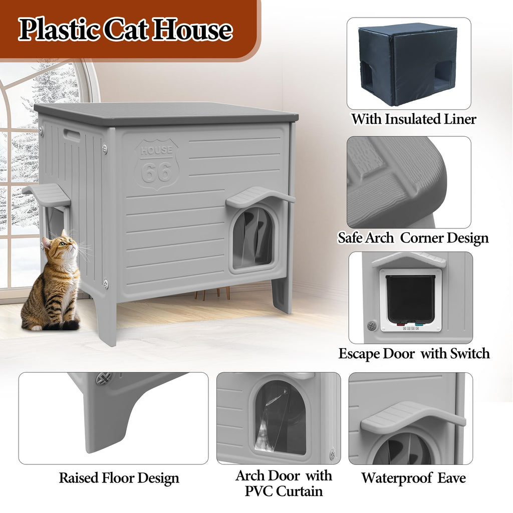 Insulated Outdoor Weatherproof Plastic Cat House K393624
