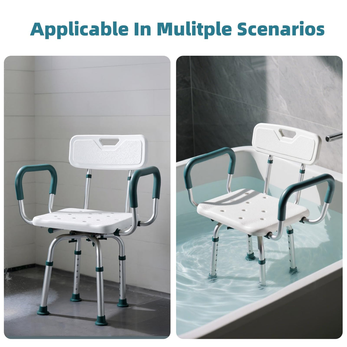 Heavy Duty Swivel Shower Chair with Arms and Back T155992