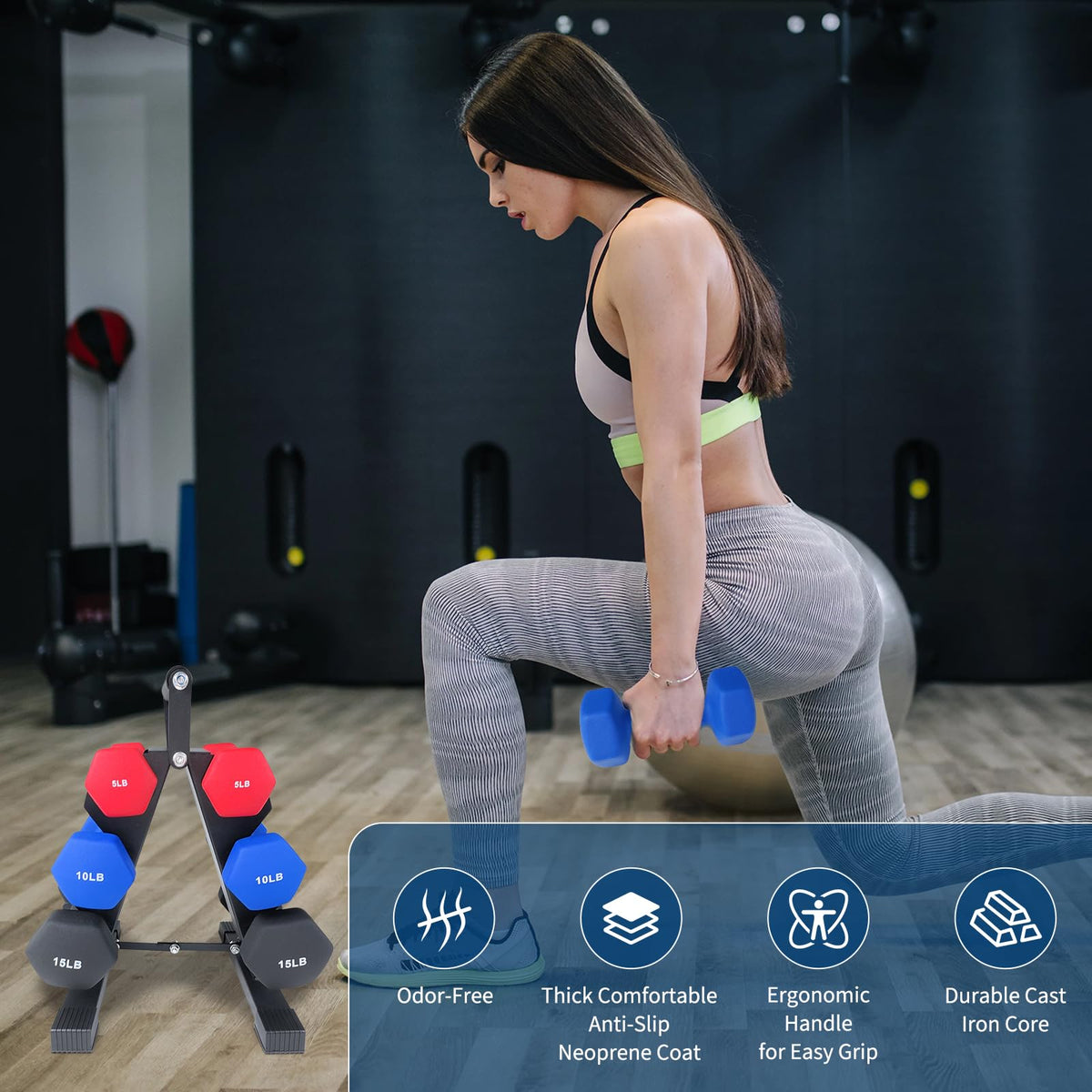 PVC Coated Hexagon Dumbbells Set Q10563