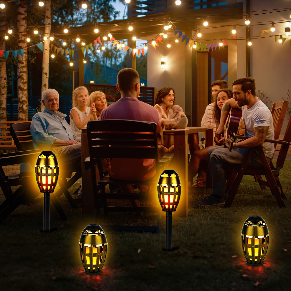2 Pack Outdoor Bluetooth Flame Speakers with Stakes M246