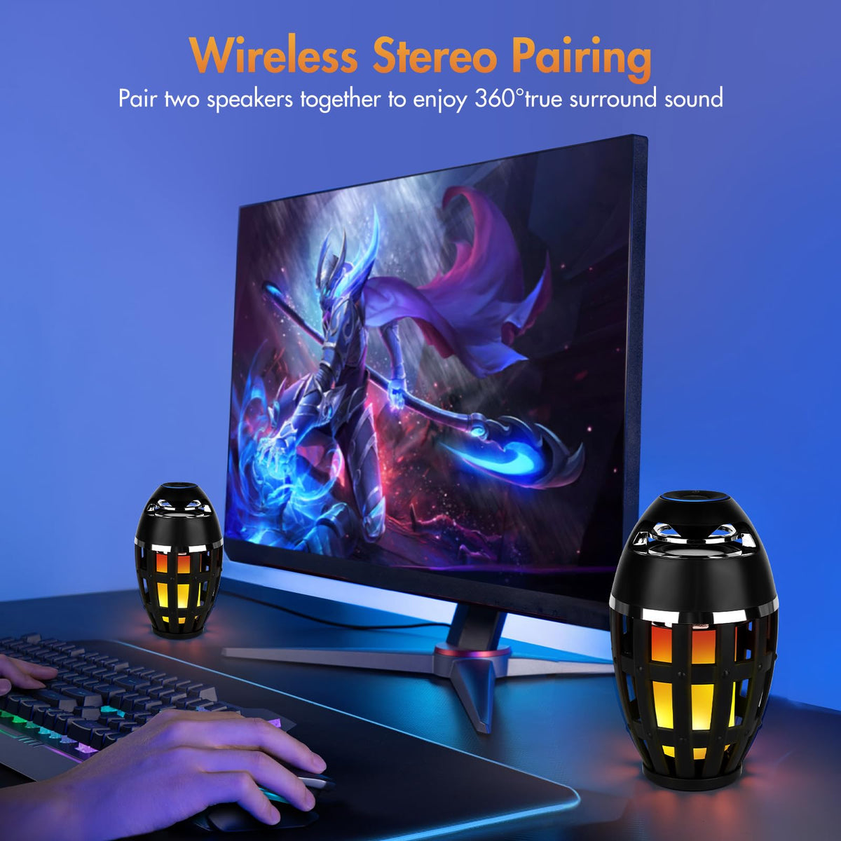2 Pack Outdoor Bluetooth Flame Speakers with Stakes M246
