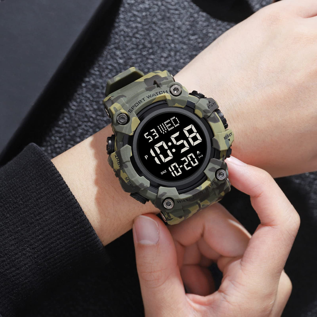 Men Digital Watch Waterproof LED Stopwatch E86188
