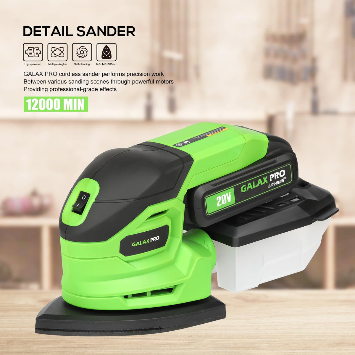 Cordless Detail Sander 2.0Ah Battery, 20 Pcs Sandpapers P59190