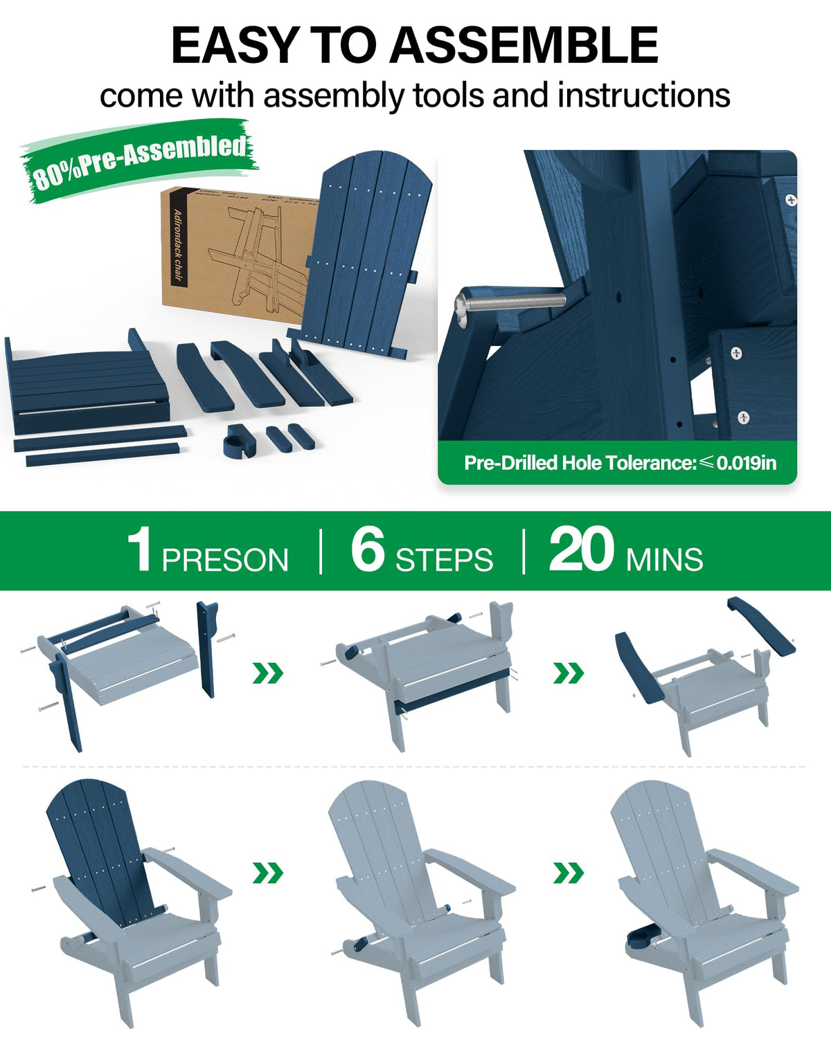 Oversized Plastic Adirondack Chair Set of 2 Navy Blue U144