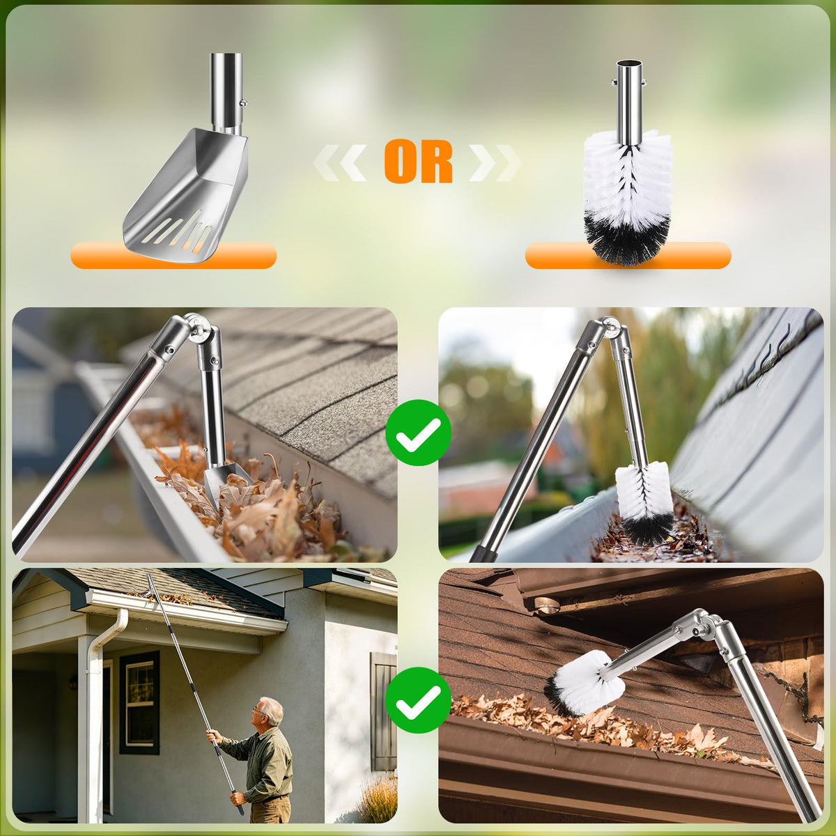 6.4FT Gutter Cleaning Tools with Extension Pole & Brush E394831