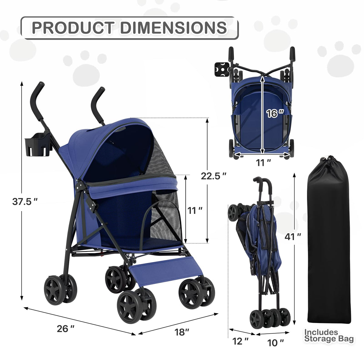 Navy Blue Pet Stroller Z594