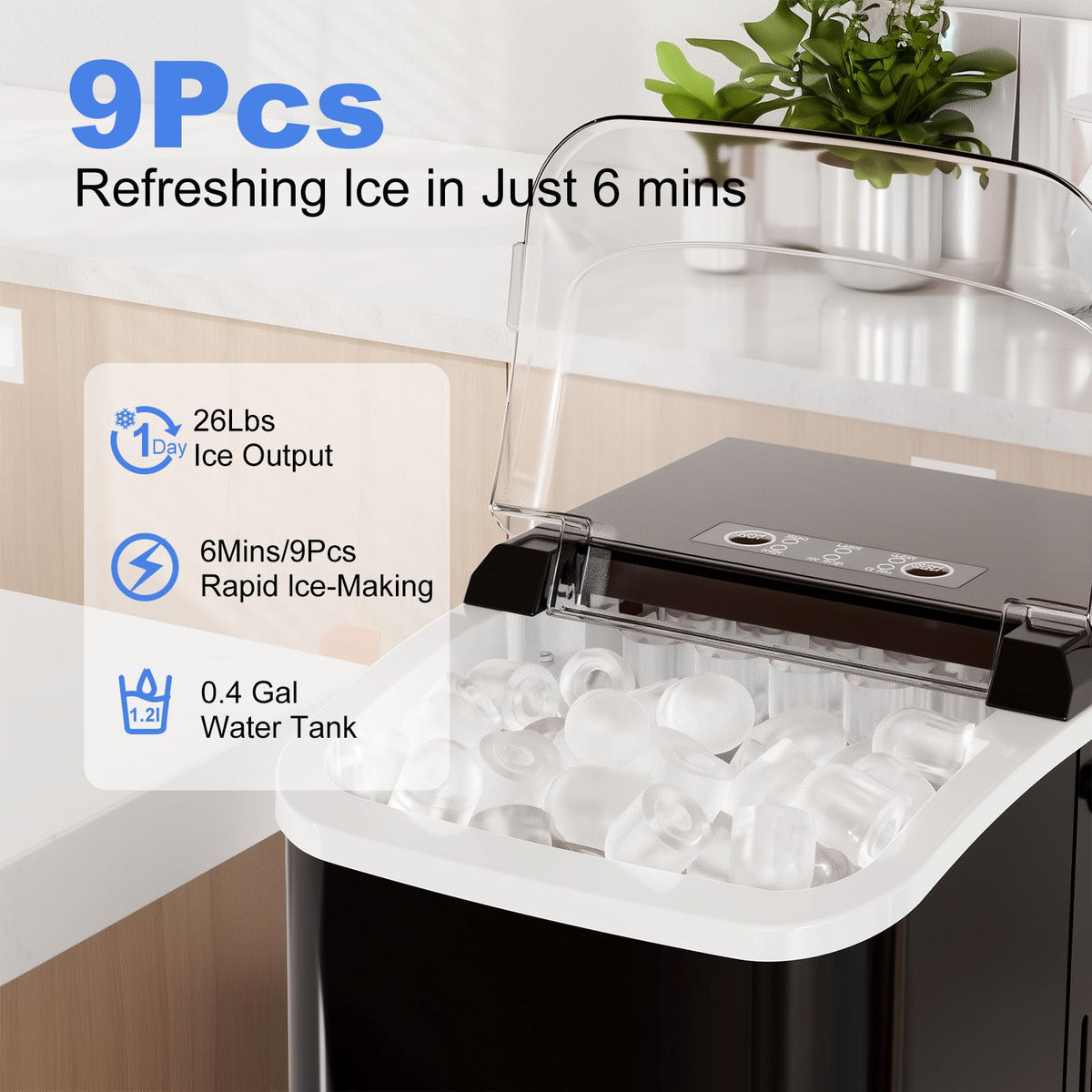Portable Countertop Ice Maker Machine with Handle A906