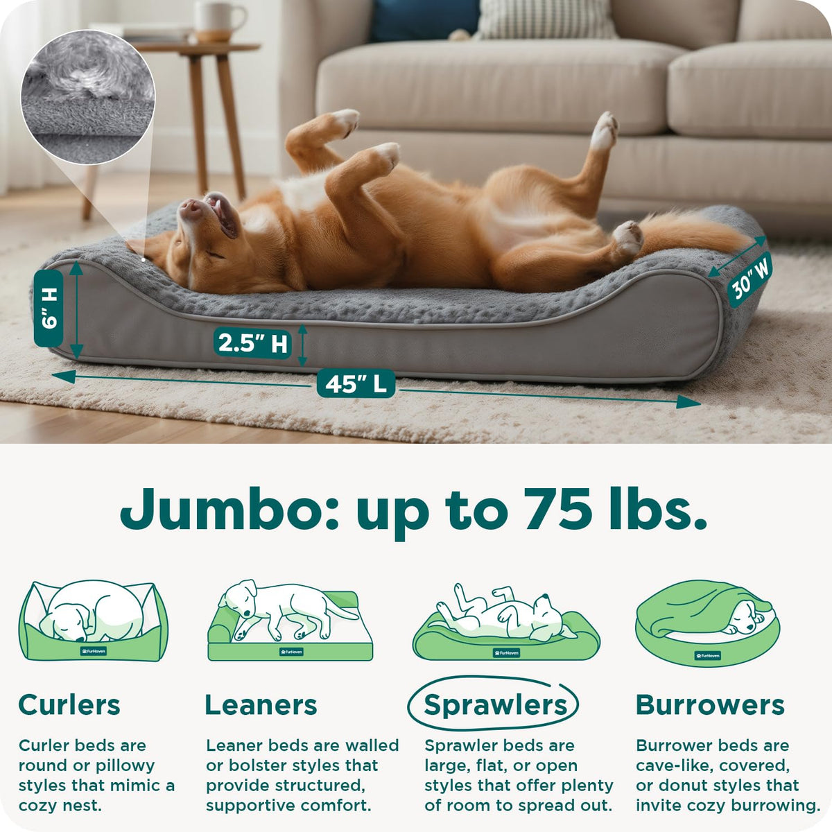 XL Plush Suede Orthopedic Dog Bed B68675