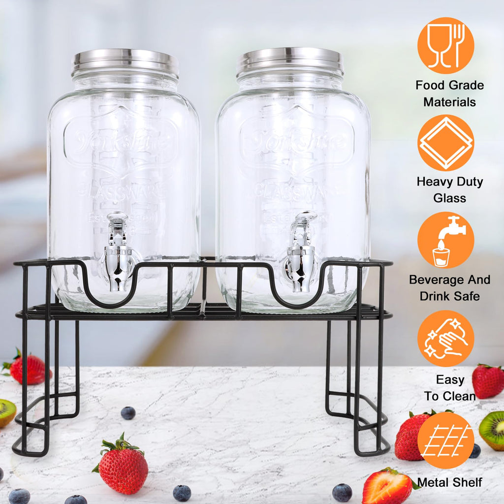 1 Gallon Glass Drink Dispenser Set of 2 W62608