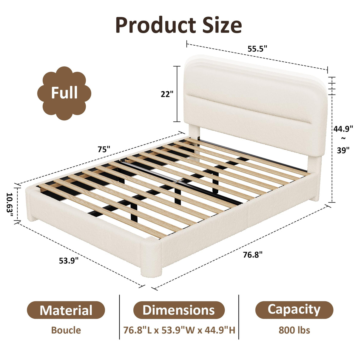 Beige Boucle Upholstered Bed with Headboard S830645