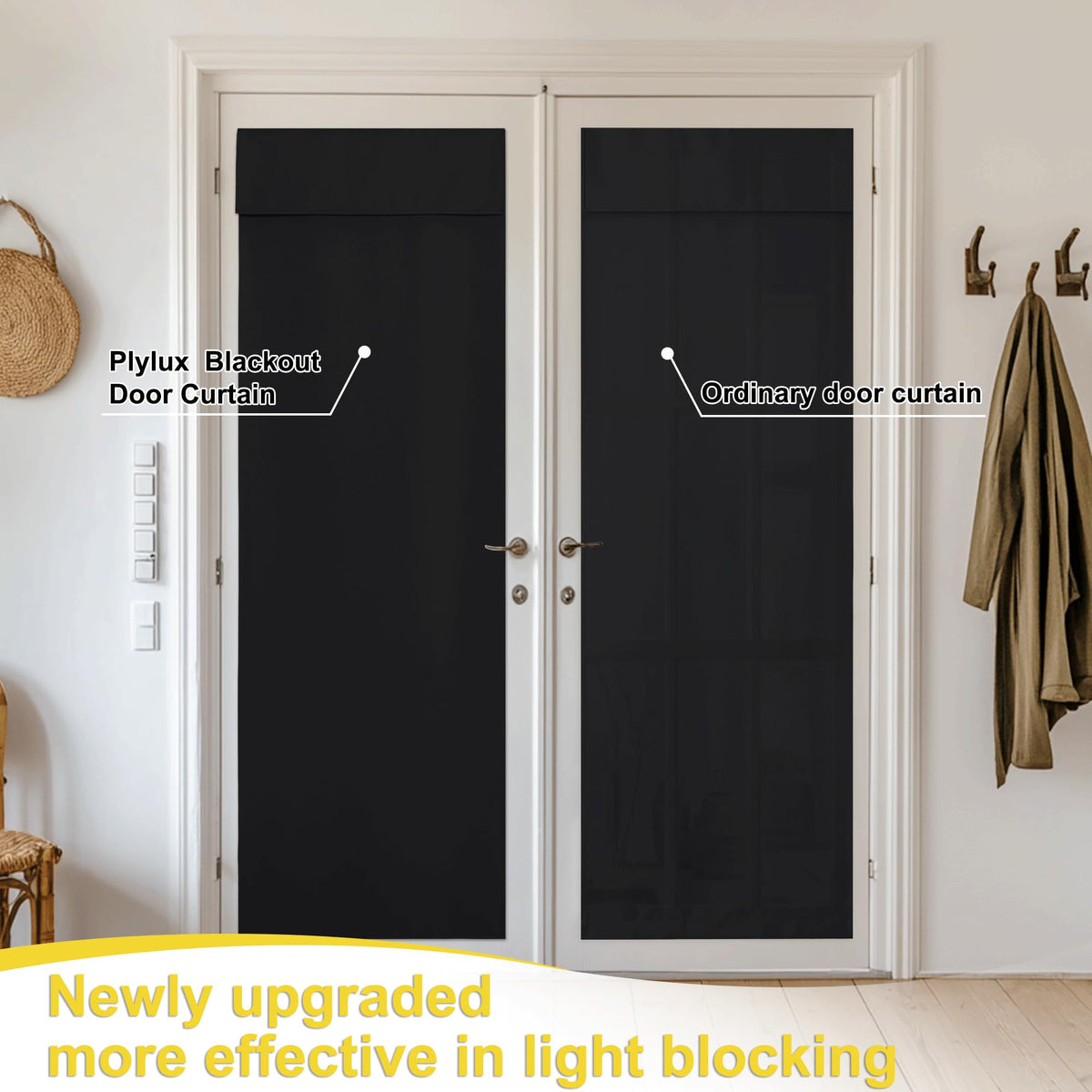 Black 100% Blackout French Door Curtains M5021