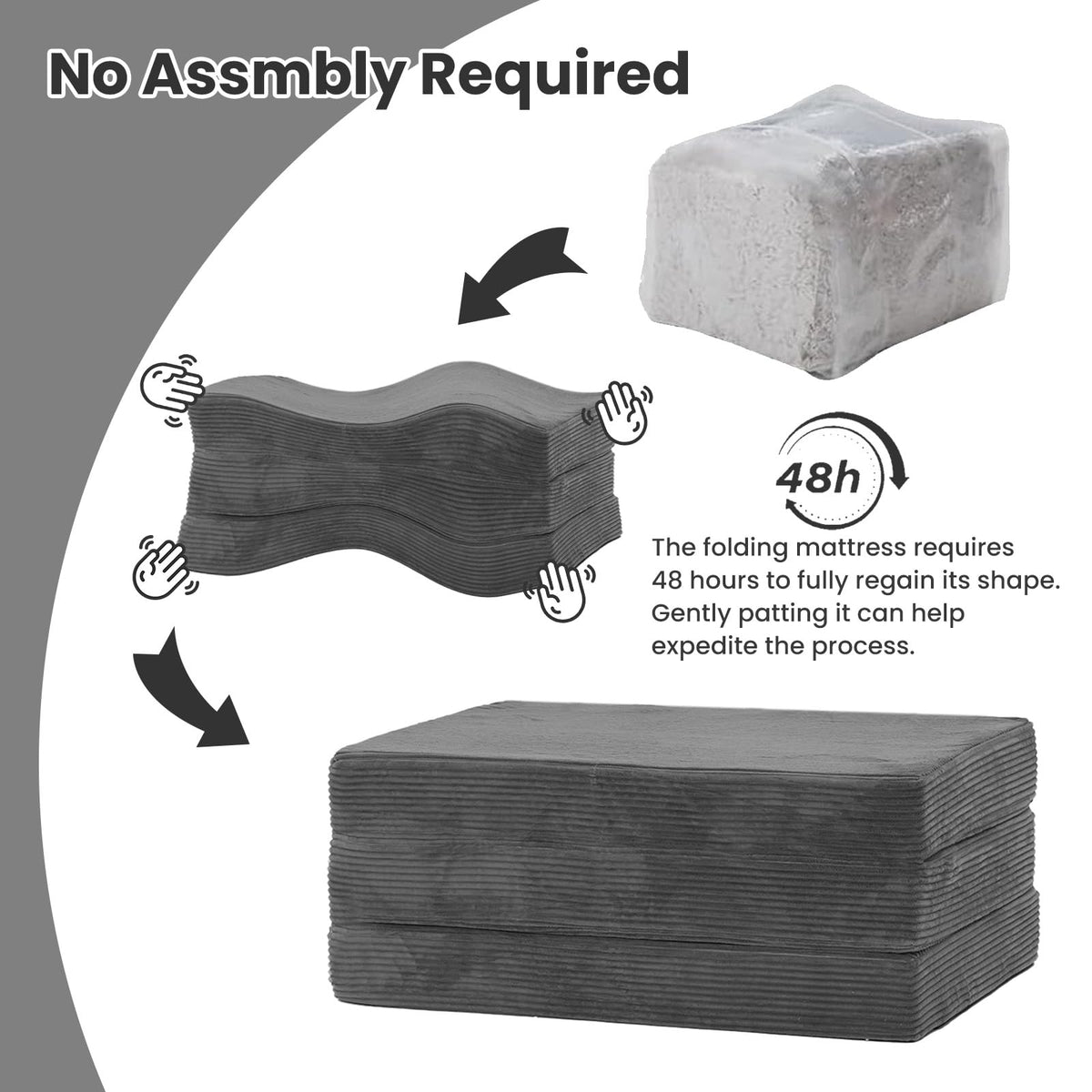 6 inch Tri Fold Twin Size Memory Foam Mattress C747570