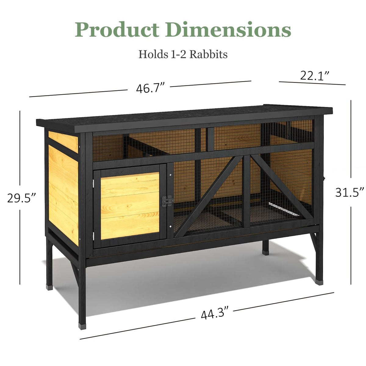 46.7" Wooden Rabbit Hutch with Removable Tray V56544