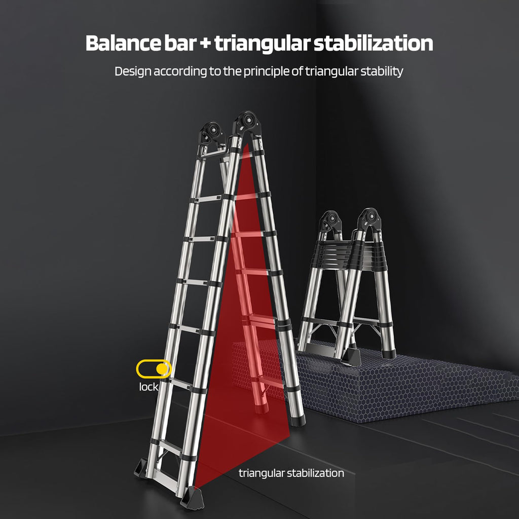 Telescoping Ladder with Locking Mechanism, Heavy Duty Aluminum 330 lbs B576367