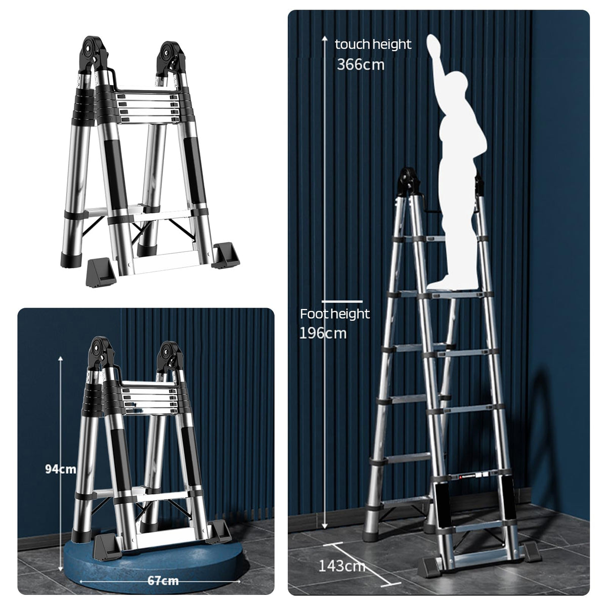 Telescoping Ladder with Locking Mechanism, Heavy Duty Aluminum 330 lbs B576367
