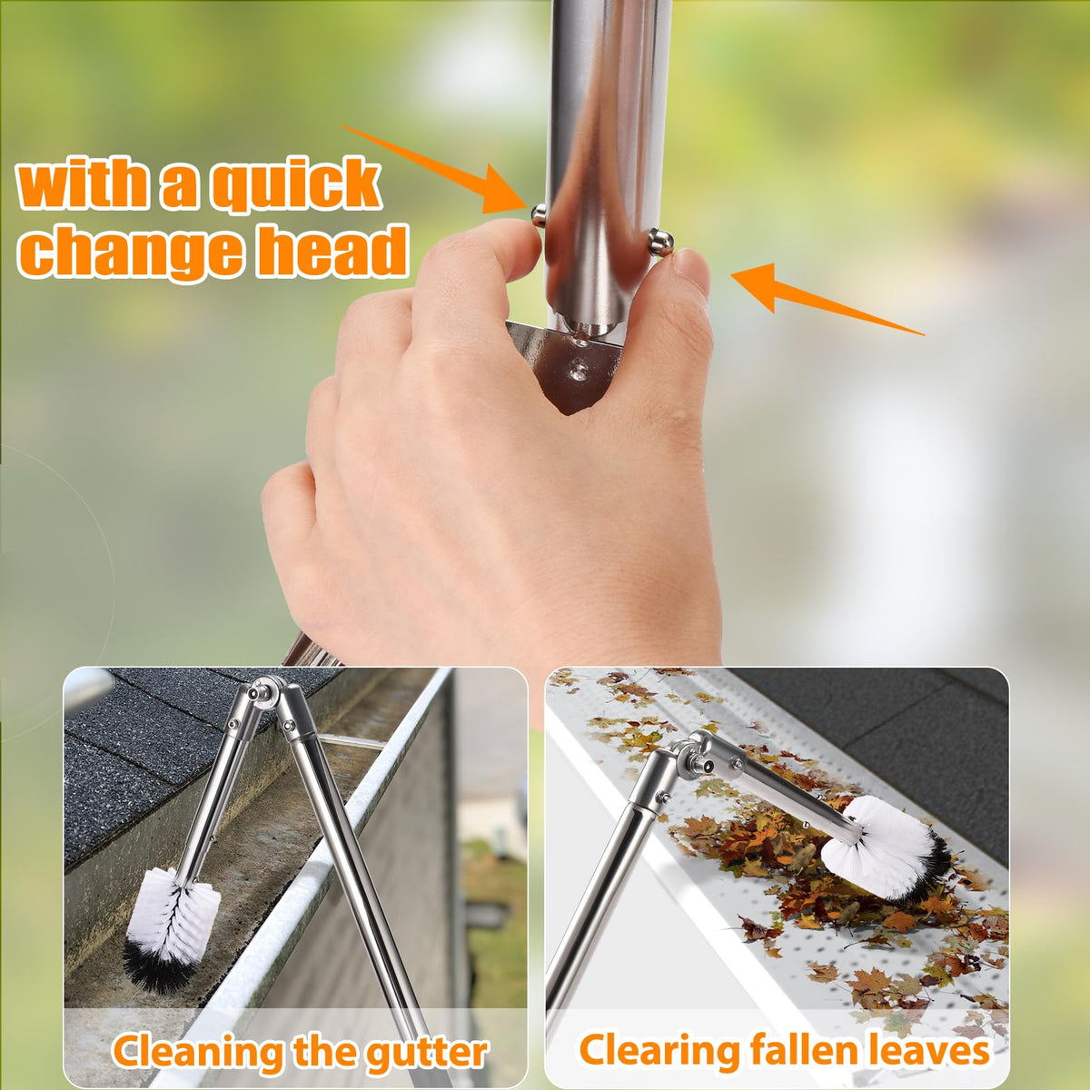 6.4FT Gutter Cleaning Tools with Extension Pole & Brush E394831