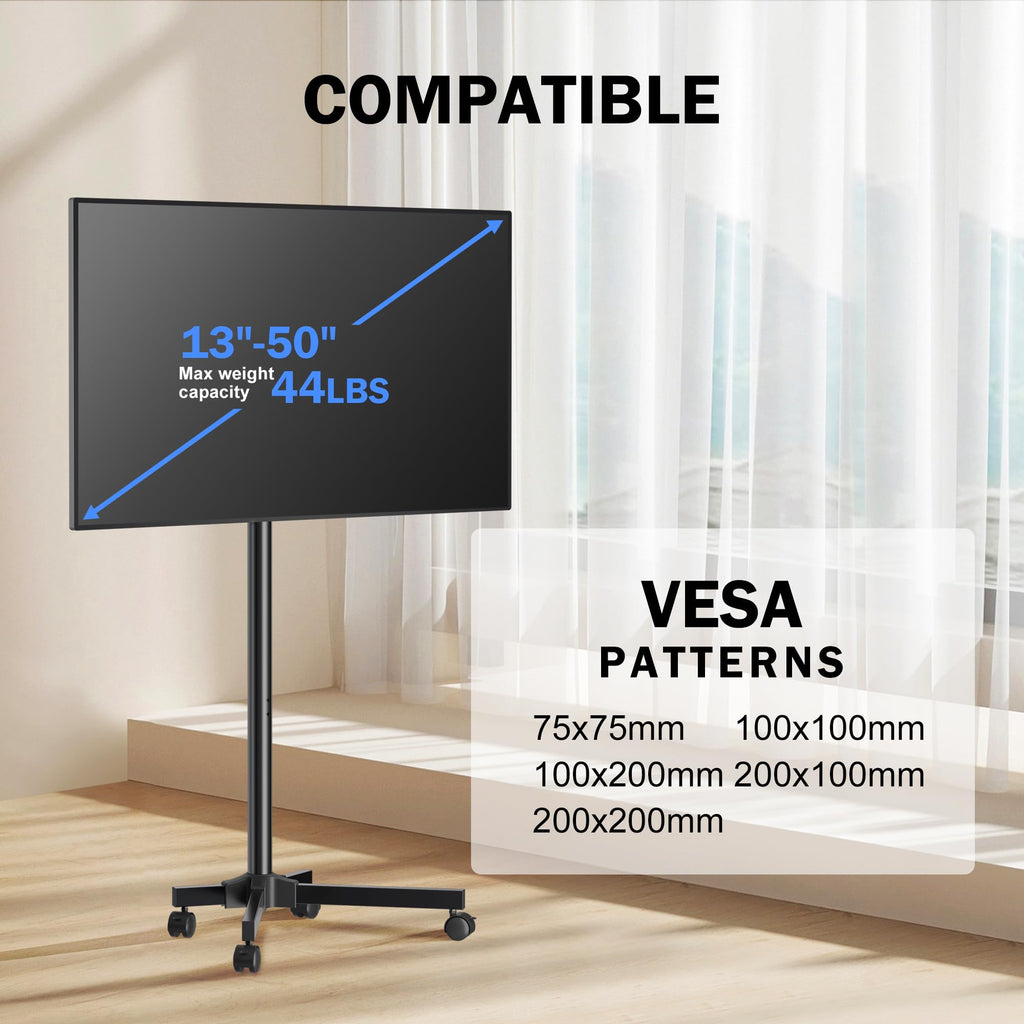 Rotating Rolling TV Stand on Wheels for 13-50" Flat/Curved TVs J4669