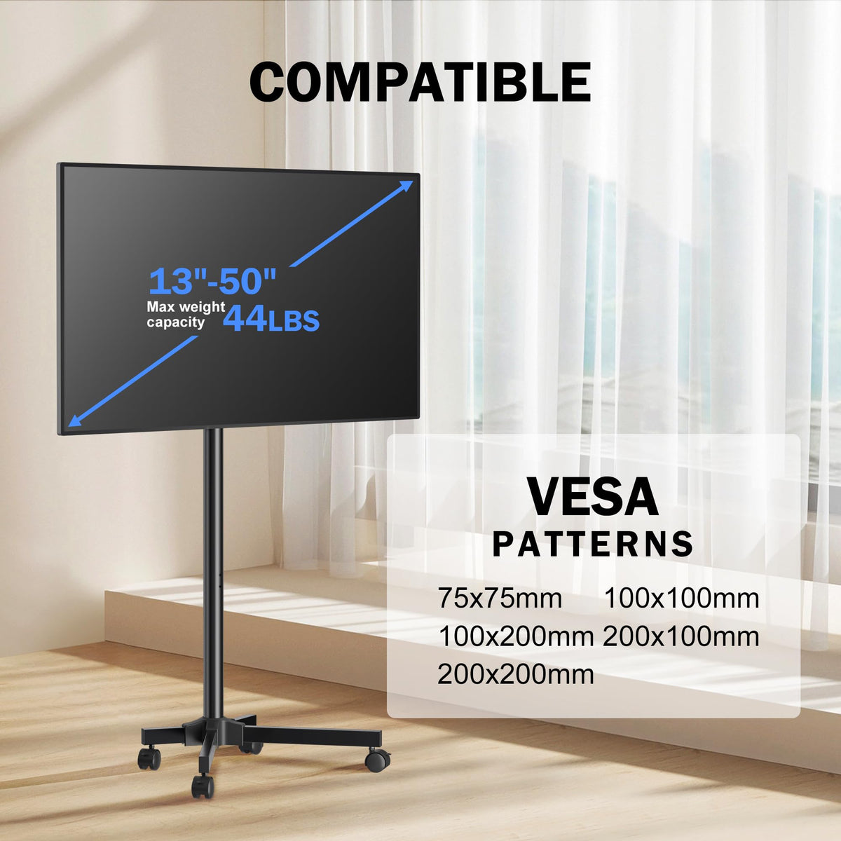 Rotating Rolling TV Stand on Wheels for 13-50" Flat/Curved TVs J4669